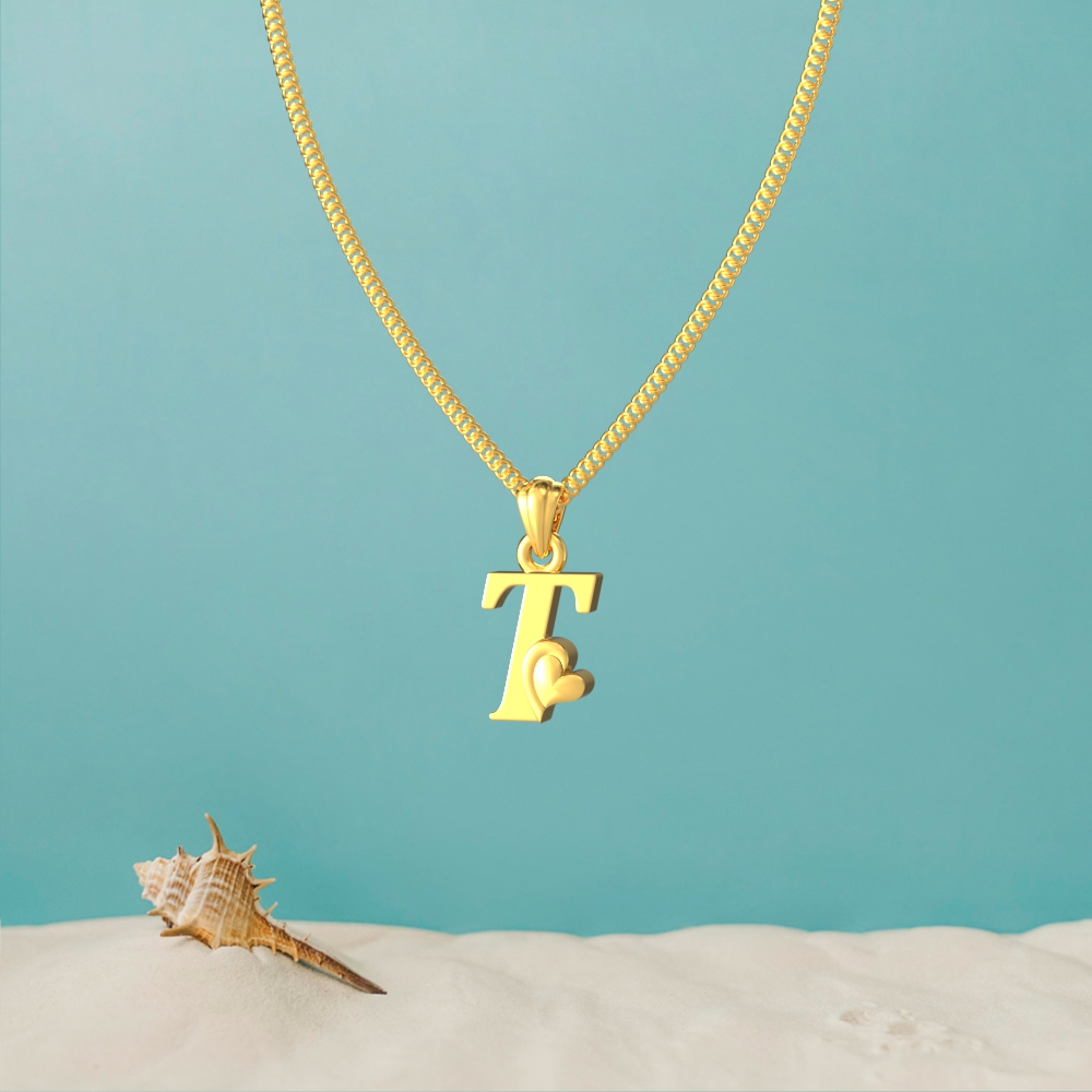 Gold T initial pendant with a lovely heart design