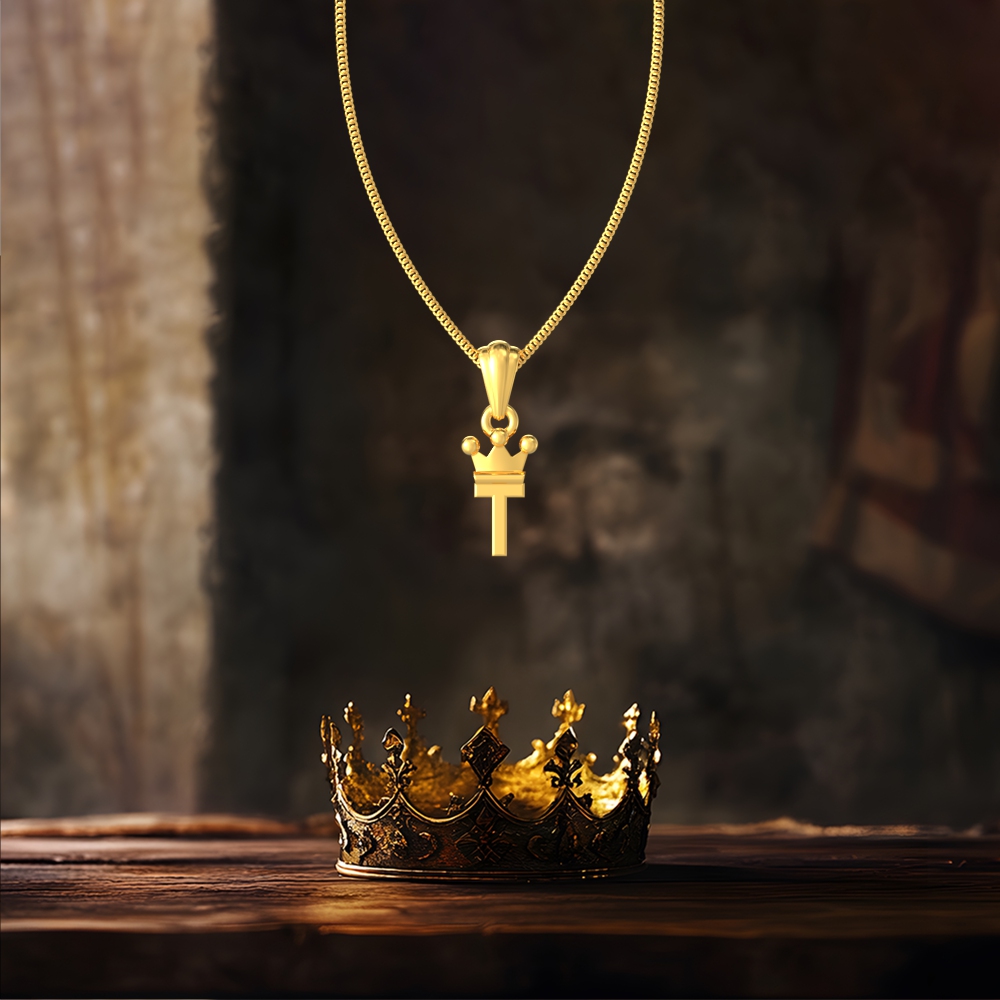 Gold T initial pendant with royal crown design