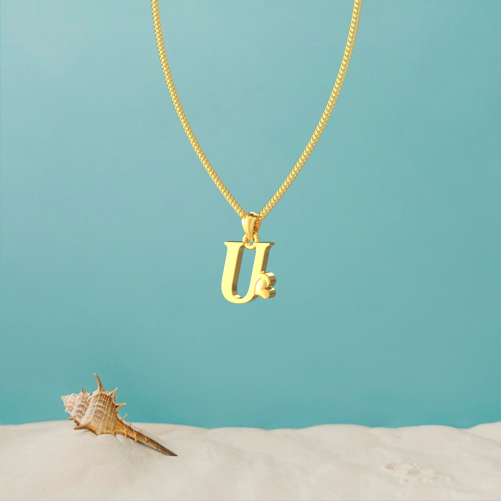 Gold U Initial Heart Pendant