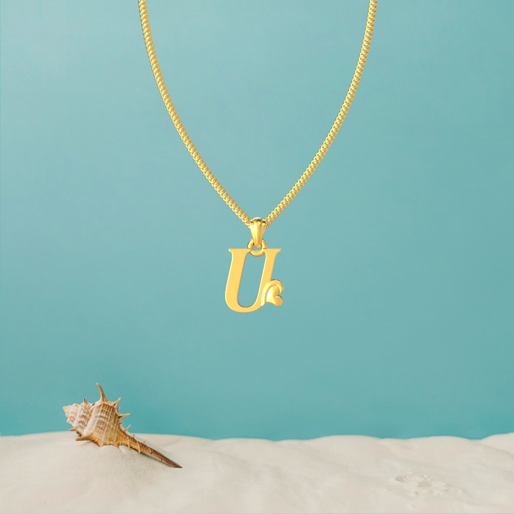 Gold U Initial Heart Pendant