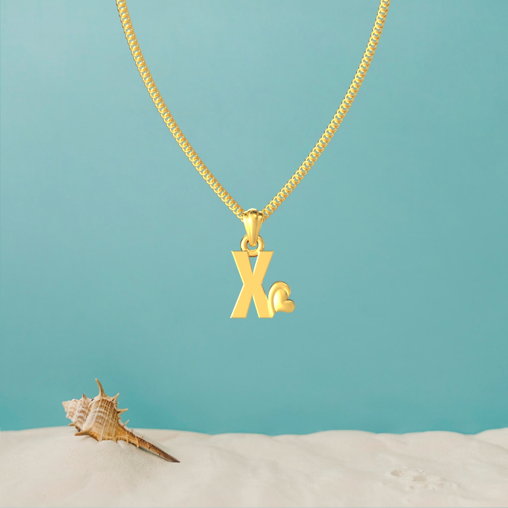 Gold X Initial Heart Pendant