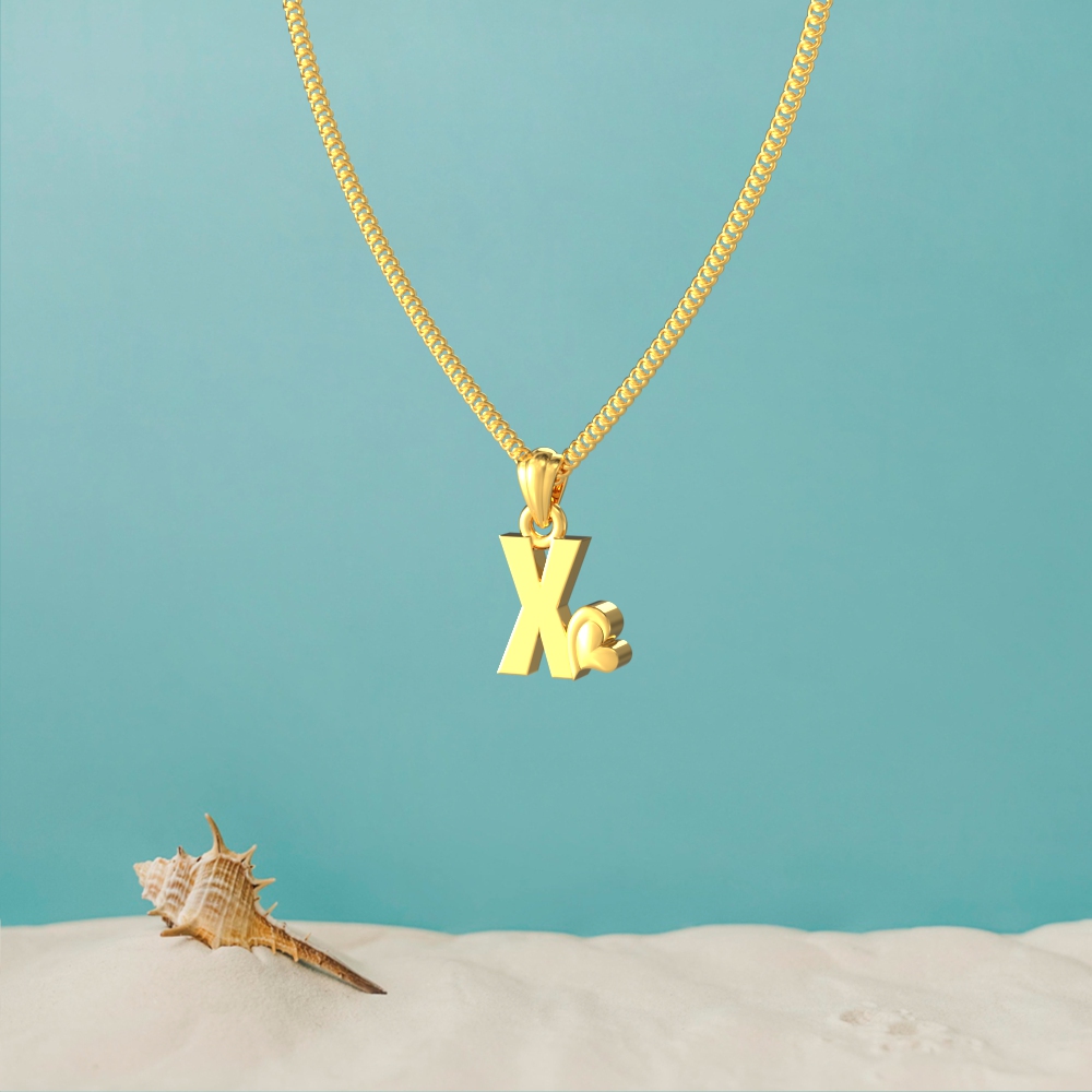 Gold X Initial Heart Pendant