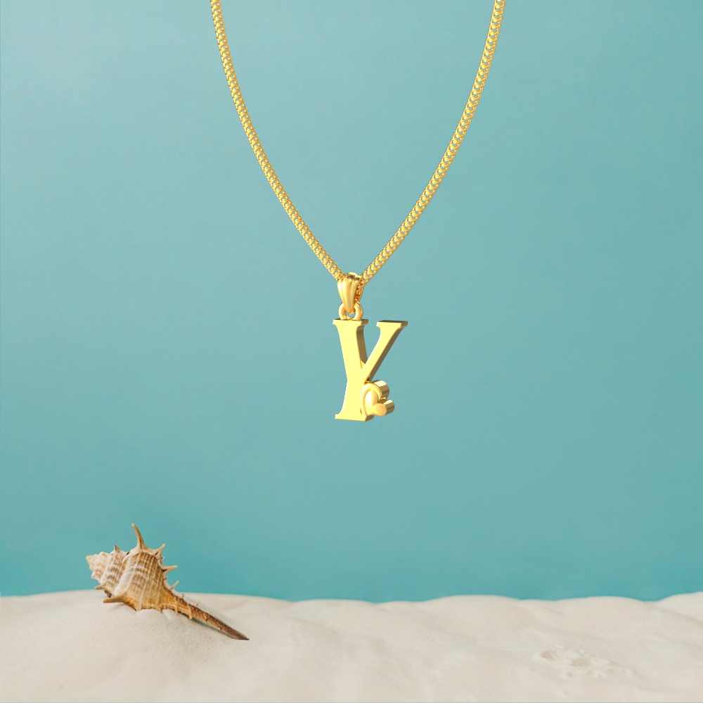 Gold Y Initial Heart Pendant