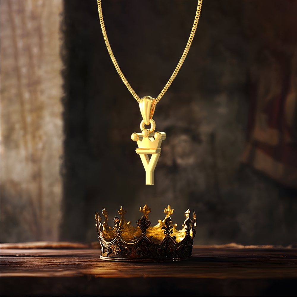 Gold Y initial pendant with royal crown design