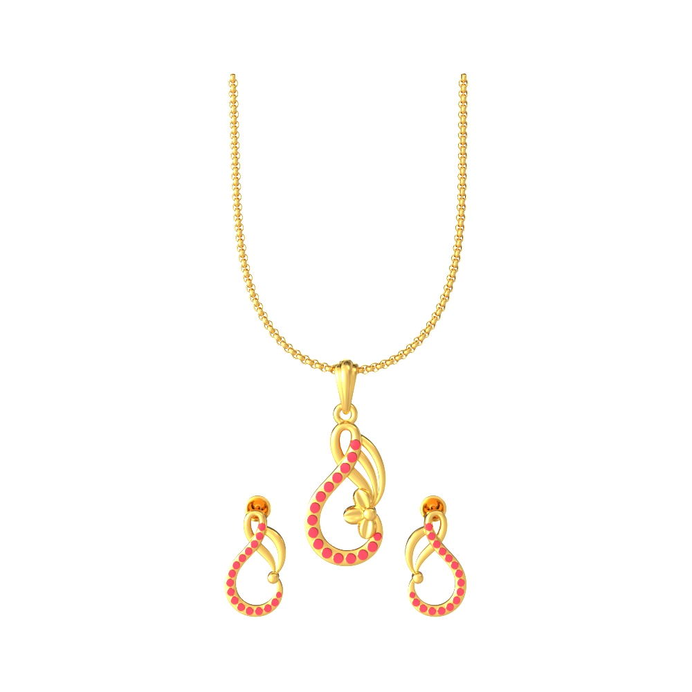 Curvy Design Gold Pendant and Earring Set